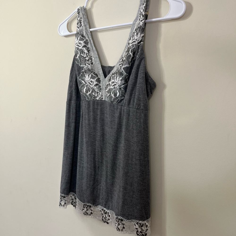 Soma Gray and White Lace Sleep Tank Top - Picture 4 of 9